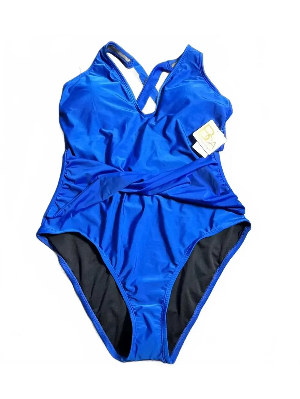 BECCA blue solid twist front one piece cross back swimsuit size XXL $128 NWT